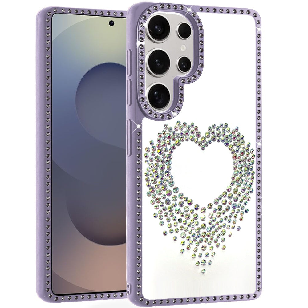 For Samsung Galaxy S25 Ultra Angel Hearts Glitter Shimmer Diamond Edge Hybrid Drop Protection Shockproof Design Case Cover