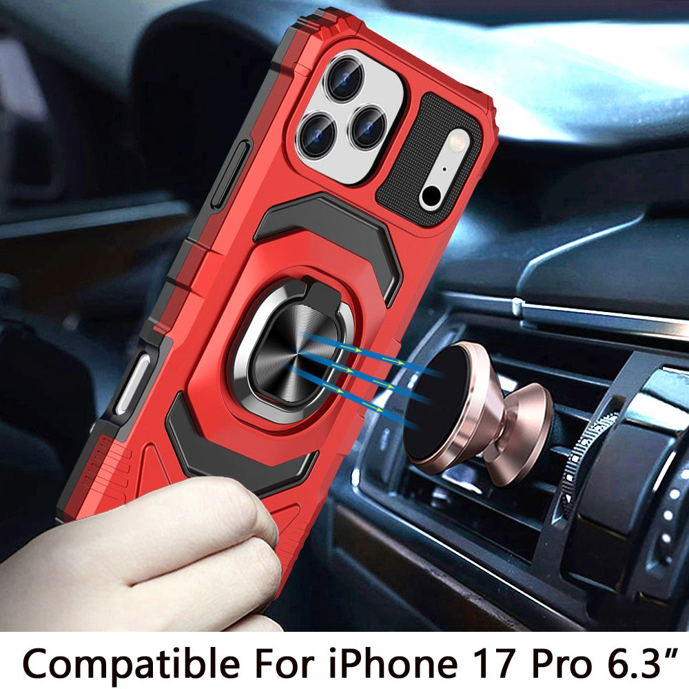 For Apple iPhone 17 Pro (6.3") Hybrid Dual Layer with 360° Rotate Magnetic Ring Stand Holder Kickstand TPU Rugged PC Shockproof Case Cover