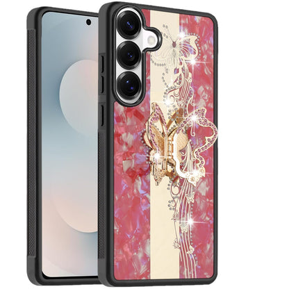 Phone Case for Samsung Galaxy S25 FE, S25 Fan Edition Diamond 3D Fashion Floral Glitter Engraved Luxury Bling Hybrid Shockproof Chrome Edge Protective Grip Cover Enchanted Butterfly Red