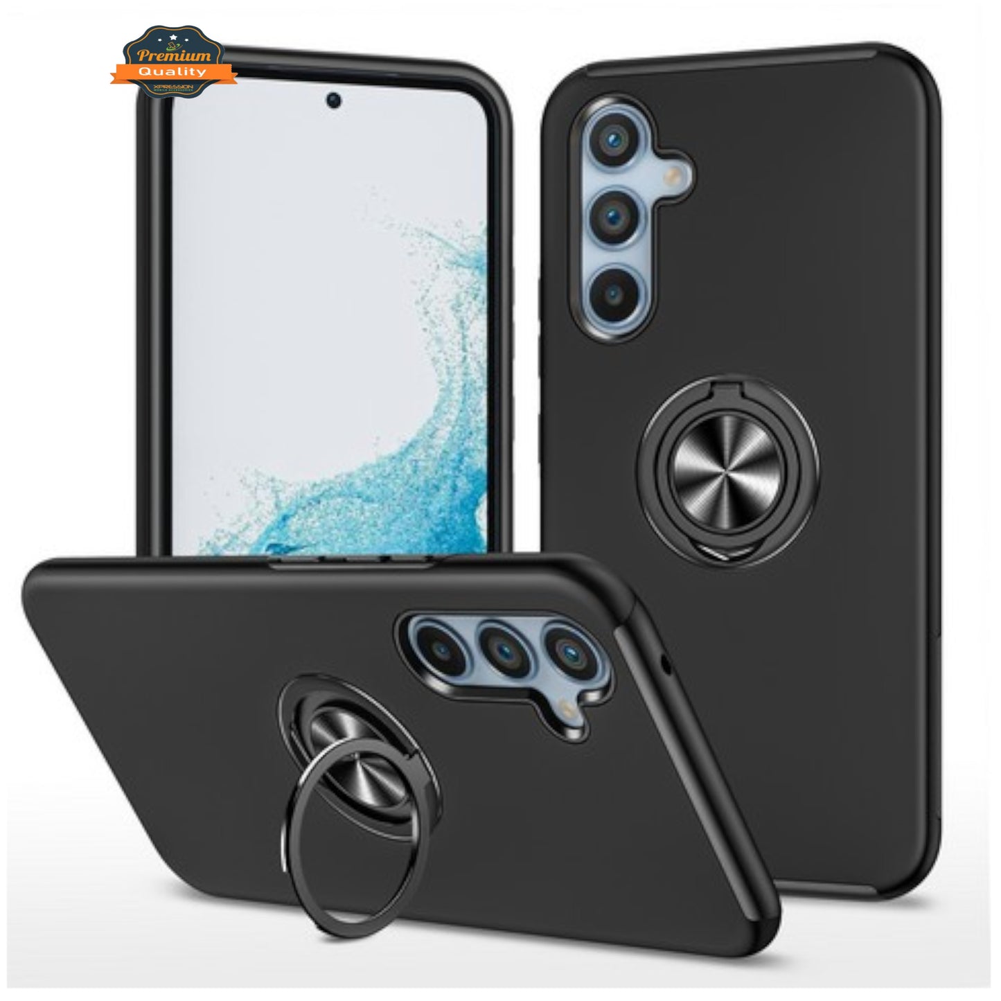 For Samsung Galaxy S26 Military Grade Hybrid Case with Flat Metal Ring 360° Rotation Kickstand, Slim Fit Back Hard PC Case Cover Black