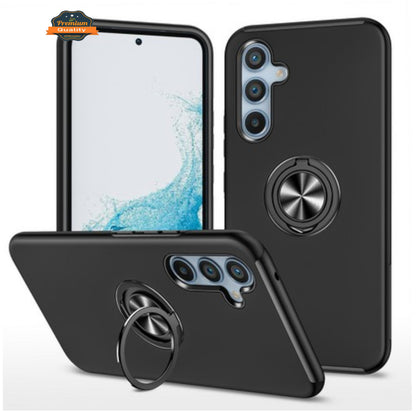 For Samsung Galaxy S26 Military Grade Hybrid Case with Flat Metal Ring 360° Rotation Kickstand, Slim Fit Back Hard PC Case Cover Black