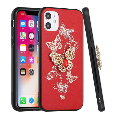 For Samsung Galaxy Z Fold 7 Diamonds 3D Butterfly Bling Sparkly Glitter Ornaments Engraving Hybrid Metal Fashion Case Cover Red Garden Butterflies