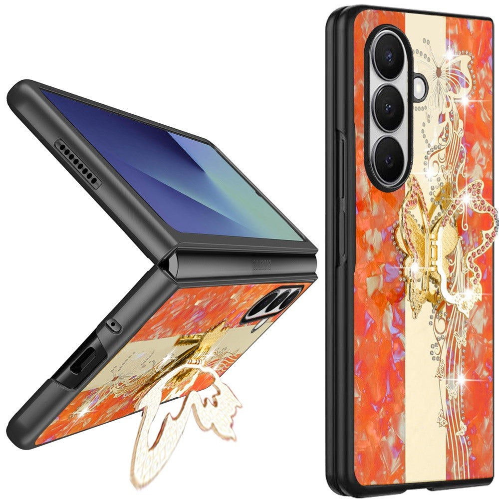 Phone Case for Samsung Galaxy Z Fold 8 Ultra Diamond 3D Fashion Floral Glitter Engraved Luxury Bling Hybrid Shockproof Chrome Edge Protective Grip Cover Orange