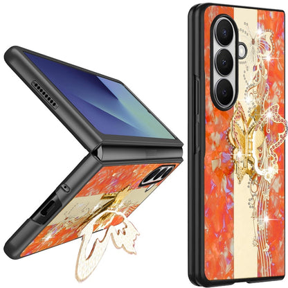 Phone Case for Samsung Galaxy Z Fold 8 Ultra Diamond 3D Fashion Floral Glitter Engraved Luxury Bling Hybrid Shockproof Chrome Edge Protective Grip Cover Orange