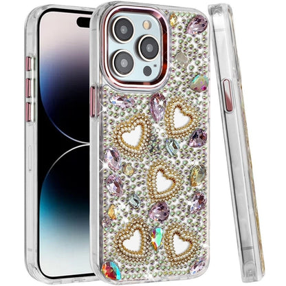 Phone Case for Apple iPhone 14 Pro Max Luxury Crystal Heart Rhinestone Diamond Bling Shockproof Hybrid Glitter Protective Stylish Durable Grip Cover