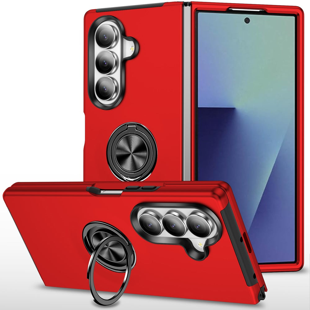 Phone Case for Samsung Galaxy Z Fold 8 Ultra Invisible Ring Stand Shockproof Anti Slip Durable Grip Protective Hybrid Slim Fit Magnetic Car Mount Holder Cover Red