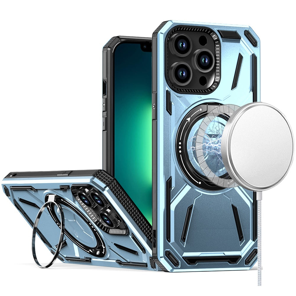 For iPhone 16 Pro Max Hybrid Magnetic Ring and 360° Rotational Kickstand with MagSafe Compatible, Military Grade Drop Protection Case Cover