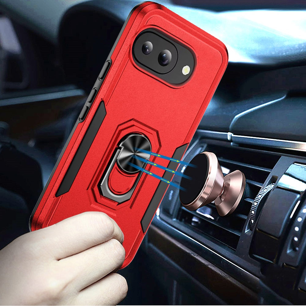 For Google Pixel 9A Hybrid Rugged Tough 2in1 Drop-Proof Protection Military Grade Armor with Metal Ring Stand Case Cover