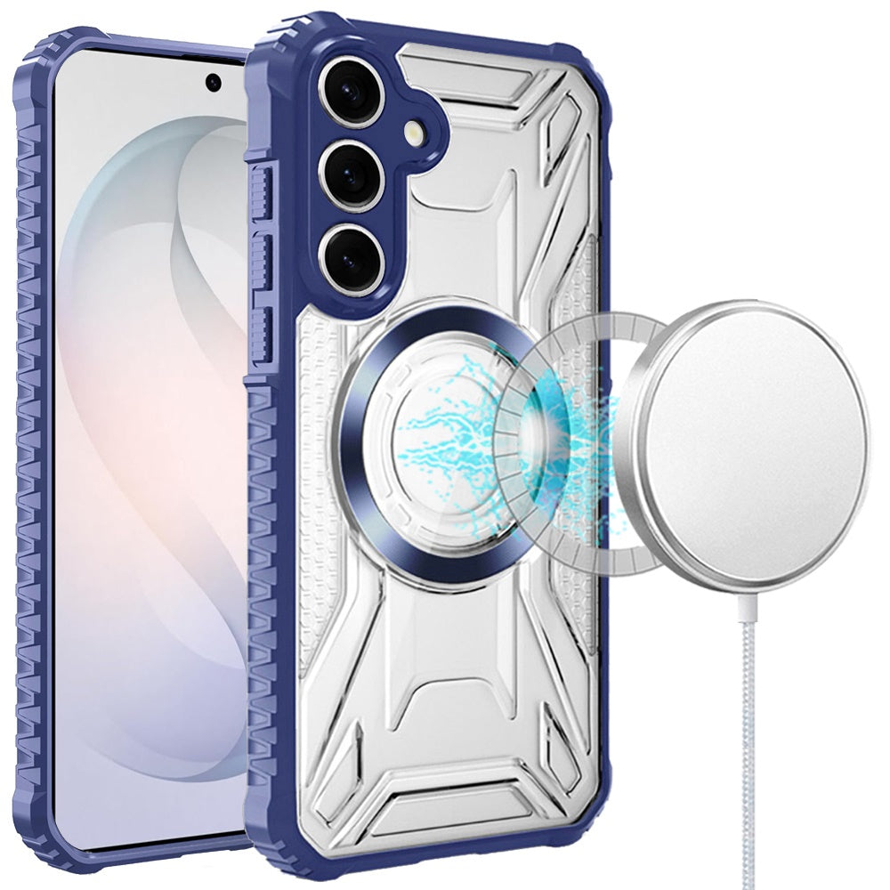 Phone Case for Samsung Galaxy S26 FE /Fan Edition Clear Rugged Hybrid TPU Magnetic Back Reinforced Frame Bumper Shock Absorbing Slim Fit Cover Blue