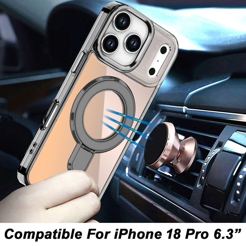 Phone Case for Apple iPhone 18 Pro Chrome Magnetic Ring Stand Rotational Shockproof Hybrid Kickstand Metal Finish Rugged Drop Protection Armor Cover