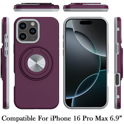 Phone Case for iPhone 16 Pro Max (6.9") Shockproof Magnetic Ring Stand Rotating CarMount Hybrid Metal Matte Finish AntiSlip Grip Kickstand Cover Red