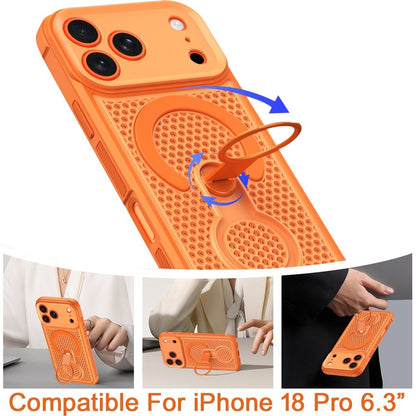 Phone Case for Apple iPhone 18 Pro Magnetic Honeycomb Hybrid Rugged Armor Ring Kickstand Dual Layer Shock Absorbing Hard PC Soft TPU Cover Orange