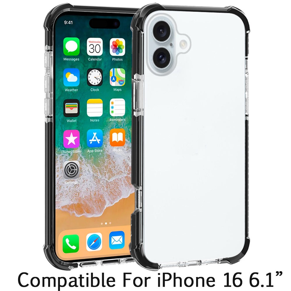 For Apple iPhone 16e Hybrid Transparent Acrylic Rubber Gummy Hard PC Silicone TPU Color Bumper Frame Shockproof Case Cover