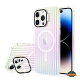 For Apple iPhone 15 Pro Max (6.7") Built-in Camera Kickstand Shockproof Iridescent Holographic Colorful TPU Protective  Phone Case Cover