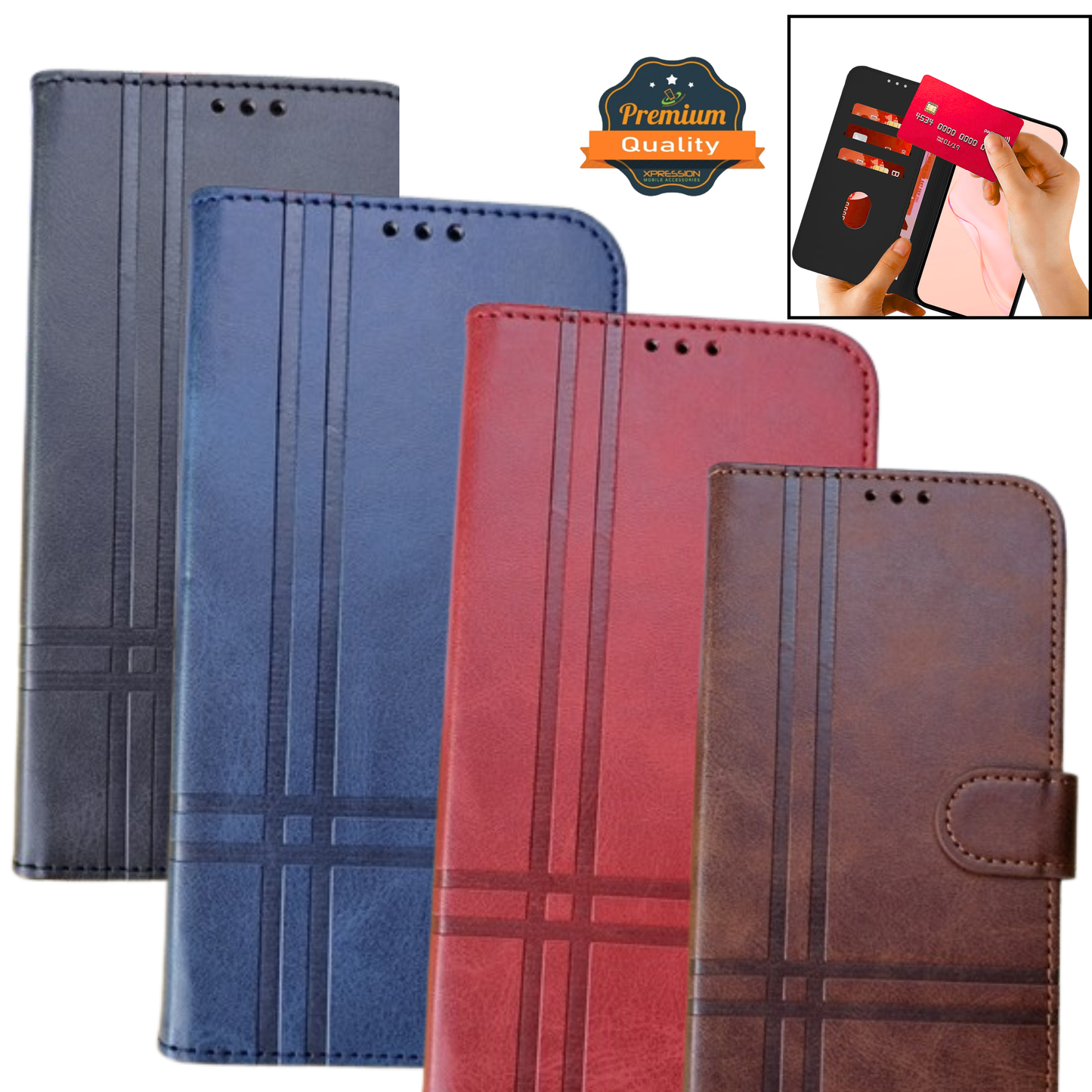 For Samsung Galaxy A17 5G Vegan Lines Leather Wallet Case with Credit Card Slot Pouch Flip, Magnetic Closure folio design Case Cover