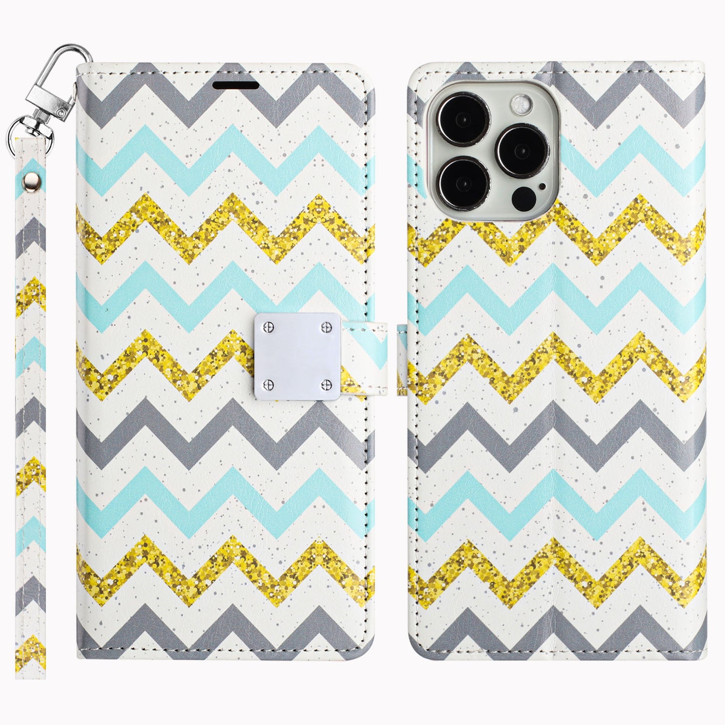 For Samsung Galaxy S24+ Plus Wallet Card Holder Magnetic Closure Shock Protection Lanyard Strap Secure Storage Design Case Cover ZigZag