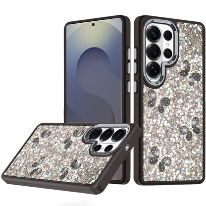 Phone Case for Samsung Galaxy S25 Ultra Cute Butterfly Diamond Glitter Metallic Hybrid Shockproof Shimmer Grip Stylish Protective Luxury Designer Cover
