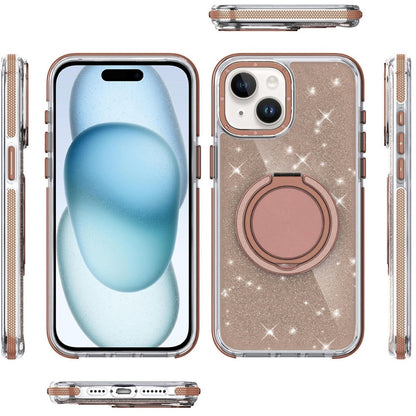 For iPhone 15 Plus (6.7") Slim Bling Glitter Sparkly Shimmer Hybrid with Magnetic Ring and 360° Rotational Stand [Compatible with Magsafe] Case Cover