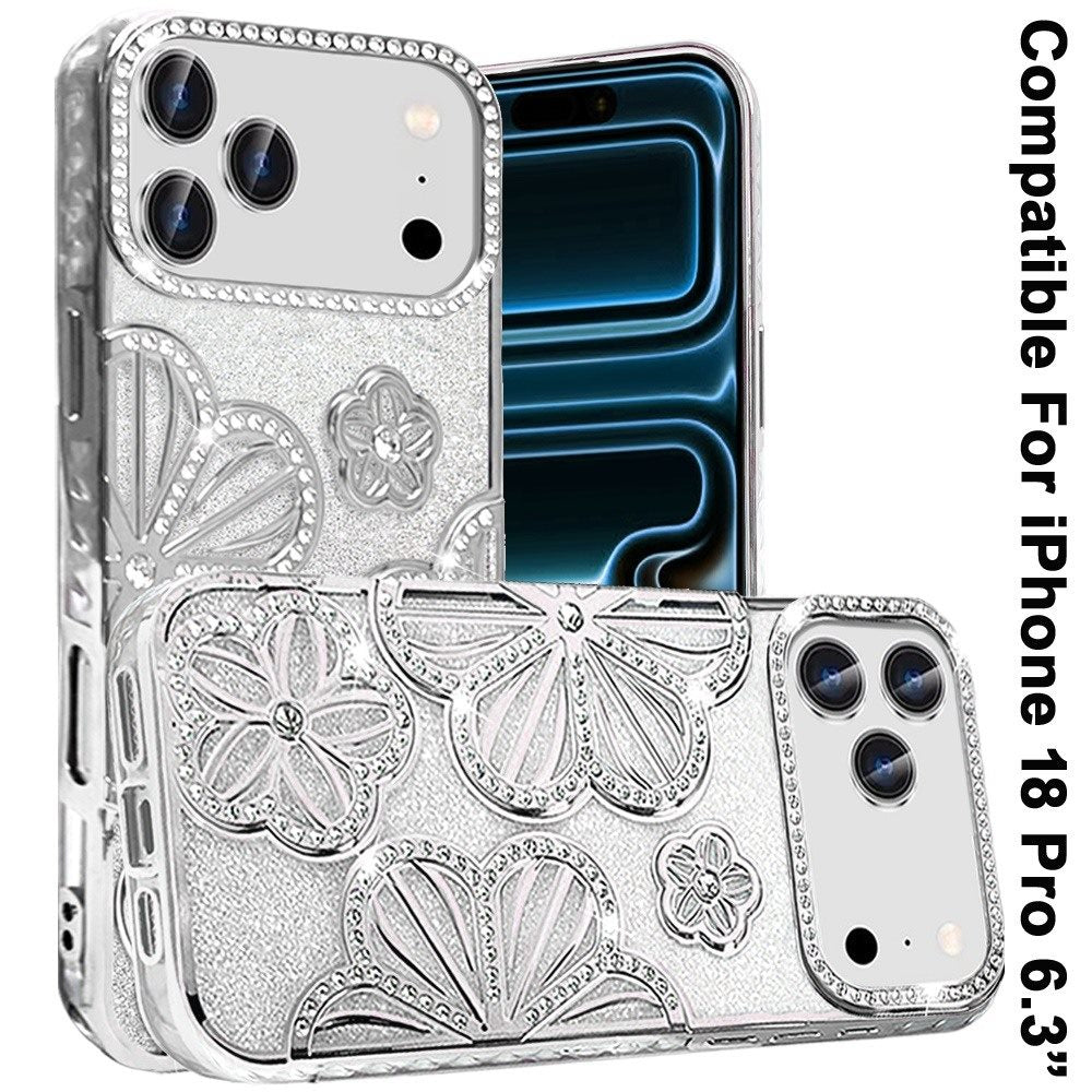 Phone Case for Apple iPhone 18 Pro Shimmer Glitter Floral Thick TPU Shockproof Durable Grip Camera Protection Anti-Scratch Stylish Design Cover