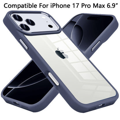 For Apple iPhone 17 Pro Max (6.9") Slim Fit Hybrid Transparent Thick Acrylic with Metal Buttons Frame Protective Hard PC + TPU Shockproof Case Cover Burgundy