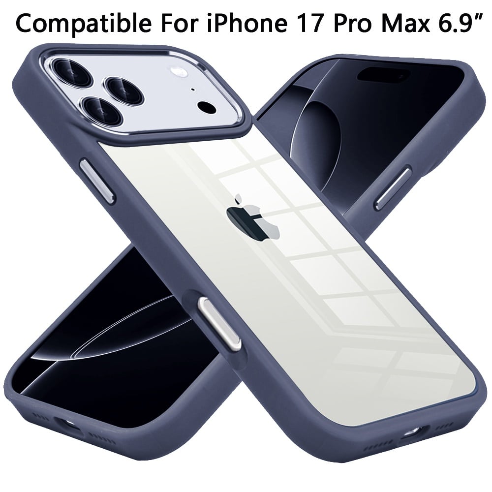 Phone Case for Apple iPhone 17 Pro Max (6.9") Transparent Thick Acrylic Hybrid Metal Buttons Shockproof Rubber TPU Slim Durable Grip Protective Cover
