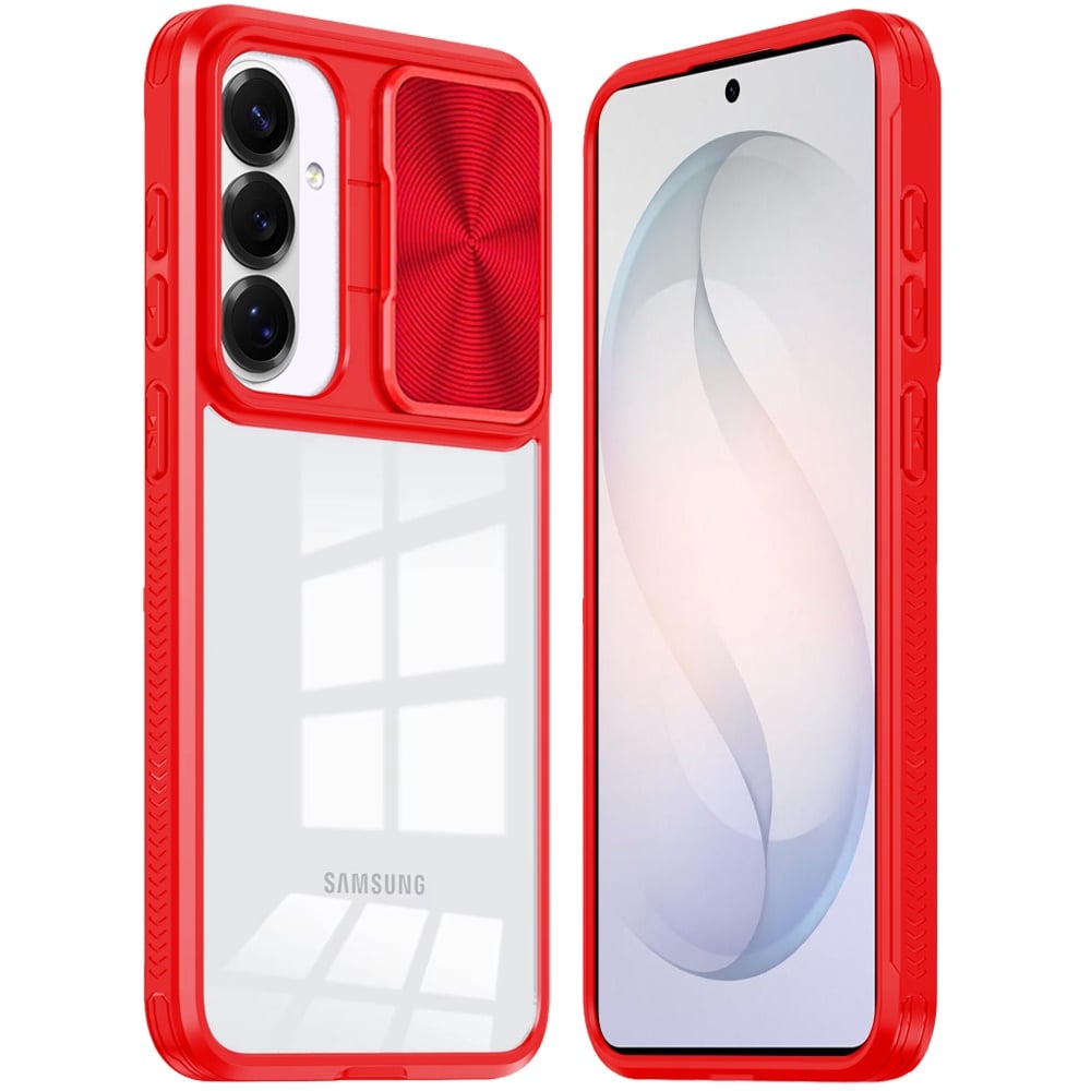 Phone Case for Samsung Galaxy S26 FE /S26 Fan Edition Clear Transparent Back with Sliding Camera Hybrid Shockproof Slim Protective Durable Colorful Frame Cover