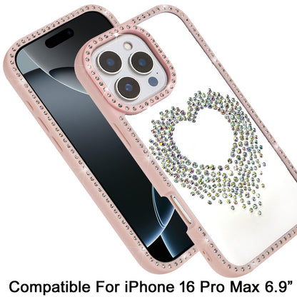 For iPhone 16 Pro Max (6.9") Angel Hearts Glitter Shimmer Diamond Edge Hybrid Drop Protection Shockproof Design Case Cover