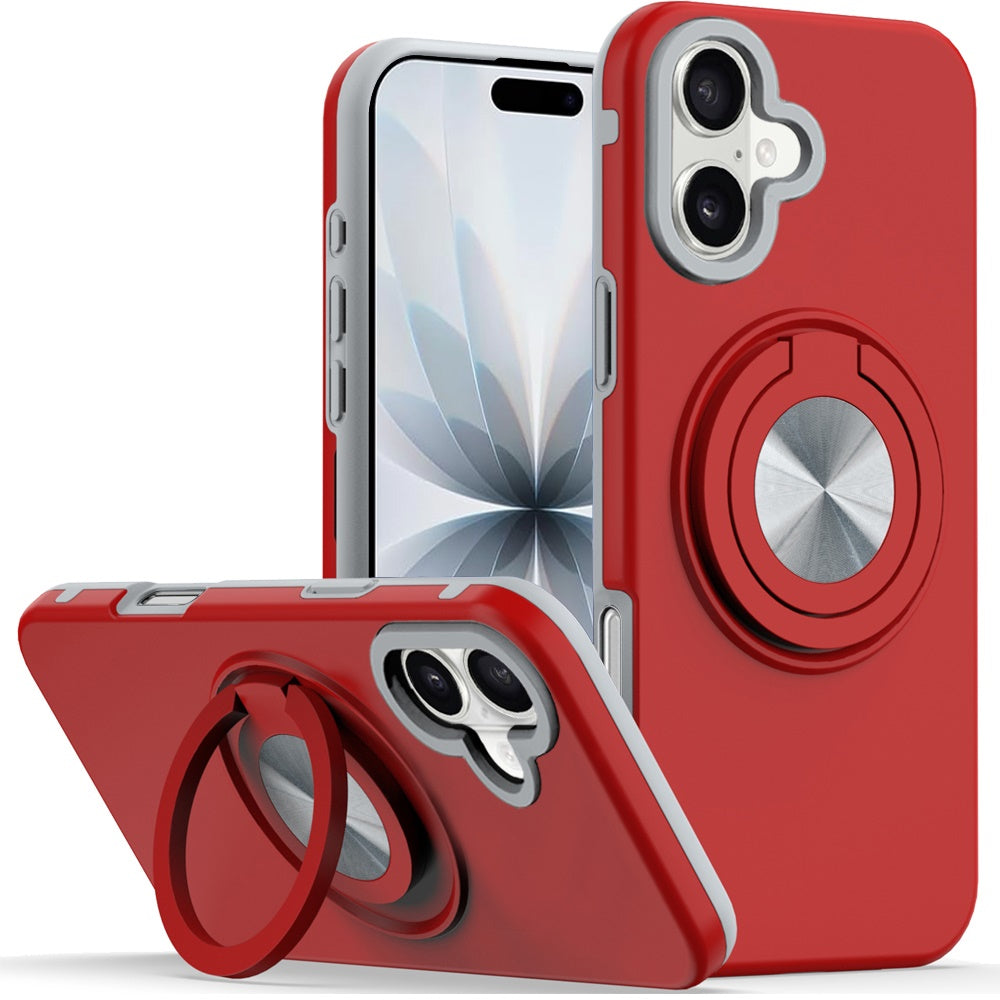 For Apple iPhone 17 Metal Matte Hybrid with Invisible Rotational Ring Stand, Car Mount Friendly, Military Grade Slim Fit Sturdy Case Cover