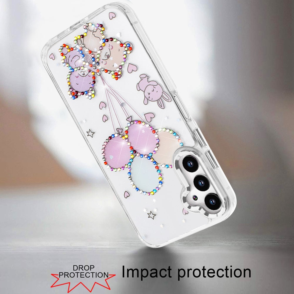 For Samsung Galaxy A16 5G Butterfly Resin Epoxy Diamond Design Metal Edged Hybrid Shockproof Heavy Duty Drop Protection Case Cover