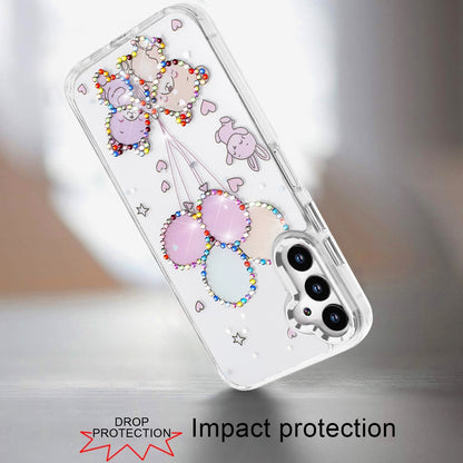 For Samsung Galaxy A16 5G Butterfly Resin Epoxy Diamond Design Metal Edged Hybrid Shockproof Heavy Duty Drop Protection Case Cover