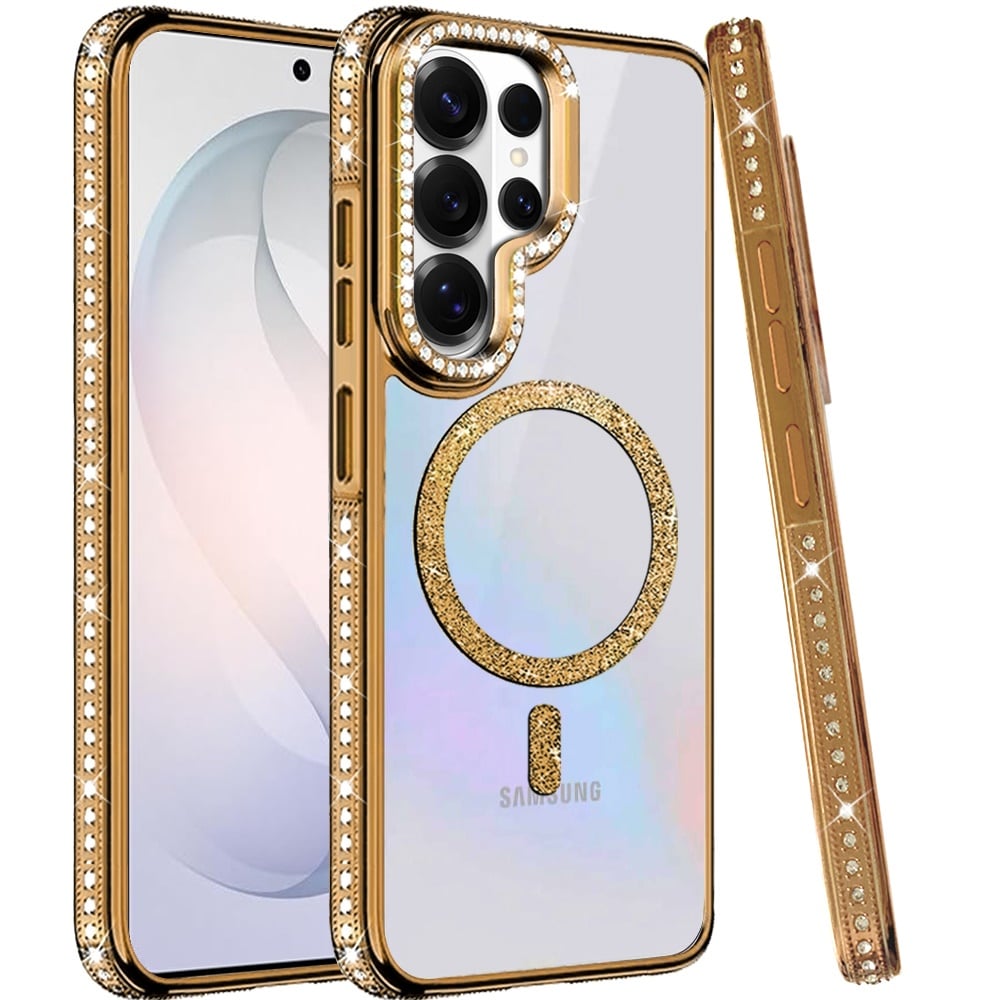 Phone Case for Samsung Galaxy S26 Ultra Luxury Diamond Bling Edged Magnetic Glitter Shockproof Hybrid with Camera Kickstand Durable Grip Cover