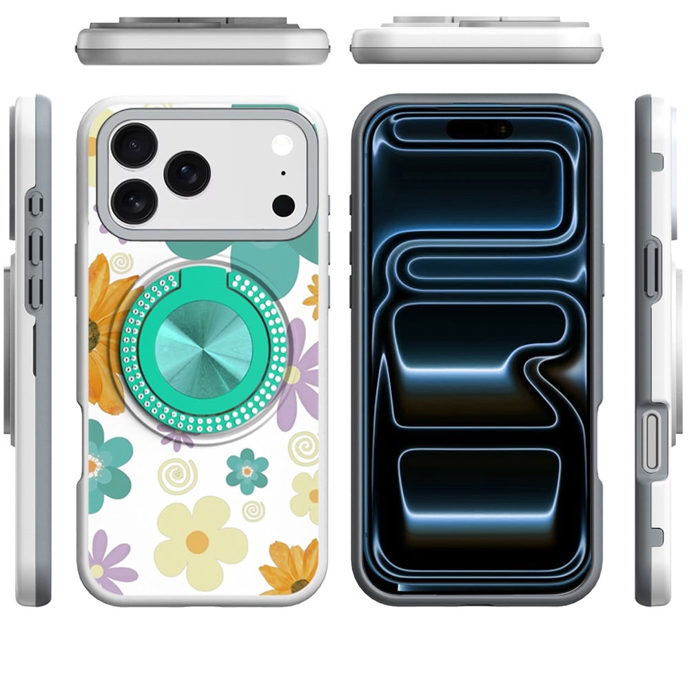 Phone Case for Apple iPhone 18 Pro Max Magnetic Ring Stand Matte Metal Hybrid Car Mount Friendly Shockproof Rotational Grip Diamond Design Pattern Cover