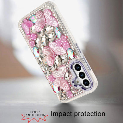 For Samsung Galaxy S26+ / S26 Plus 3D Diamond Floral Butterfly Bling Stone Hybrid, Sparkly Rhinestone Gemstone Back Shockproof Case Cover Purple