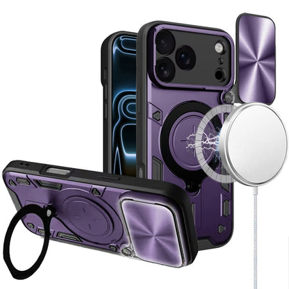 Phone Case for Apple iPhone 18 Pro Magnetic Ring Stand Shockproof Hybrid Full Camera Slide Guard Anti Slip Heavy Duty Protective Armor Cover Purple