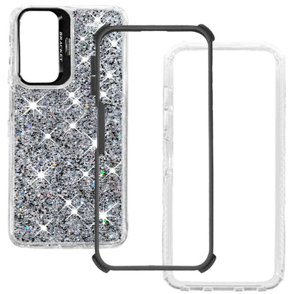 Phone Case for Galaxy A17 5G Luxury Bling Scattered Glitter Hybrid Dual Layers with Integrated Camera Stand and Sparkle Finish Design Cover