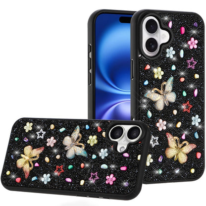 For Apple iPhone 17 (6.3") Diamond Butterfly 3D Glitter Bling Design, Slim Hybrid Sparkle Protective Cover TPU for Women Girls Case Cover
