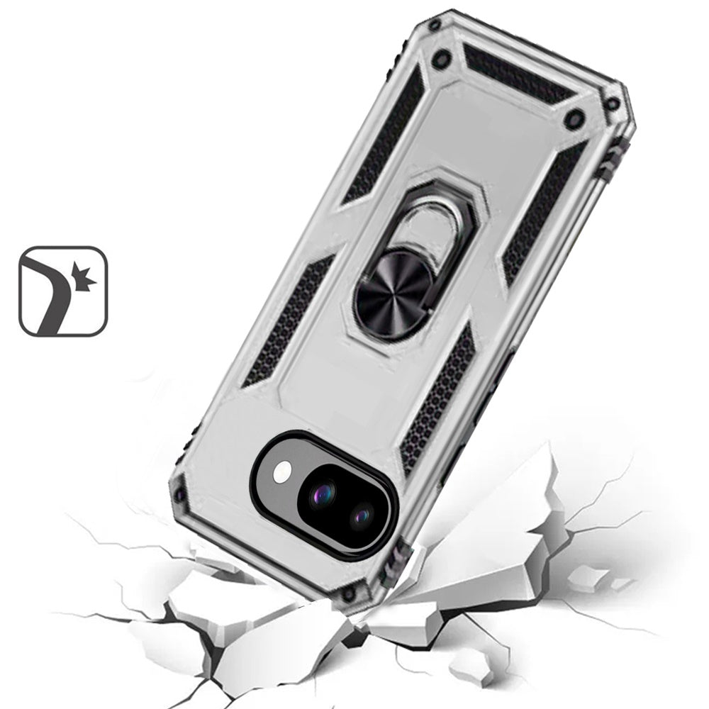 For Google Pixel 9A Hybrid Shockproof Durable 360 Degree Rotatable Ring Stand Holder Kickstand Fit Magnetic Car Mount Case Cover Rose Gold