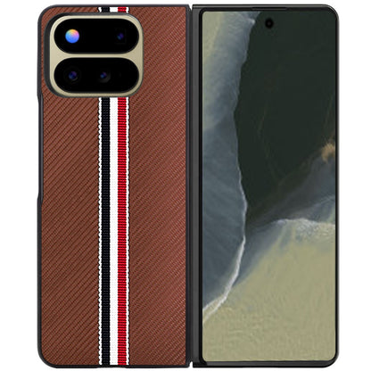 Phone Case for Google Pixel 11 Pro Fold Velvet Fabric Vegan PU Leather Slim Fit Hybrid Protective Shell Shockproof Design Cover Brown