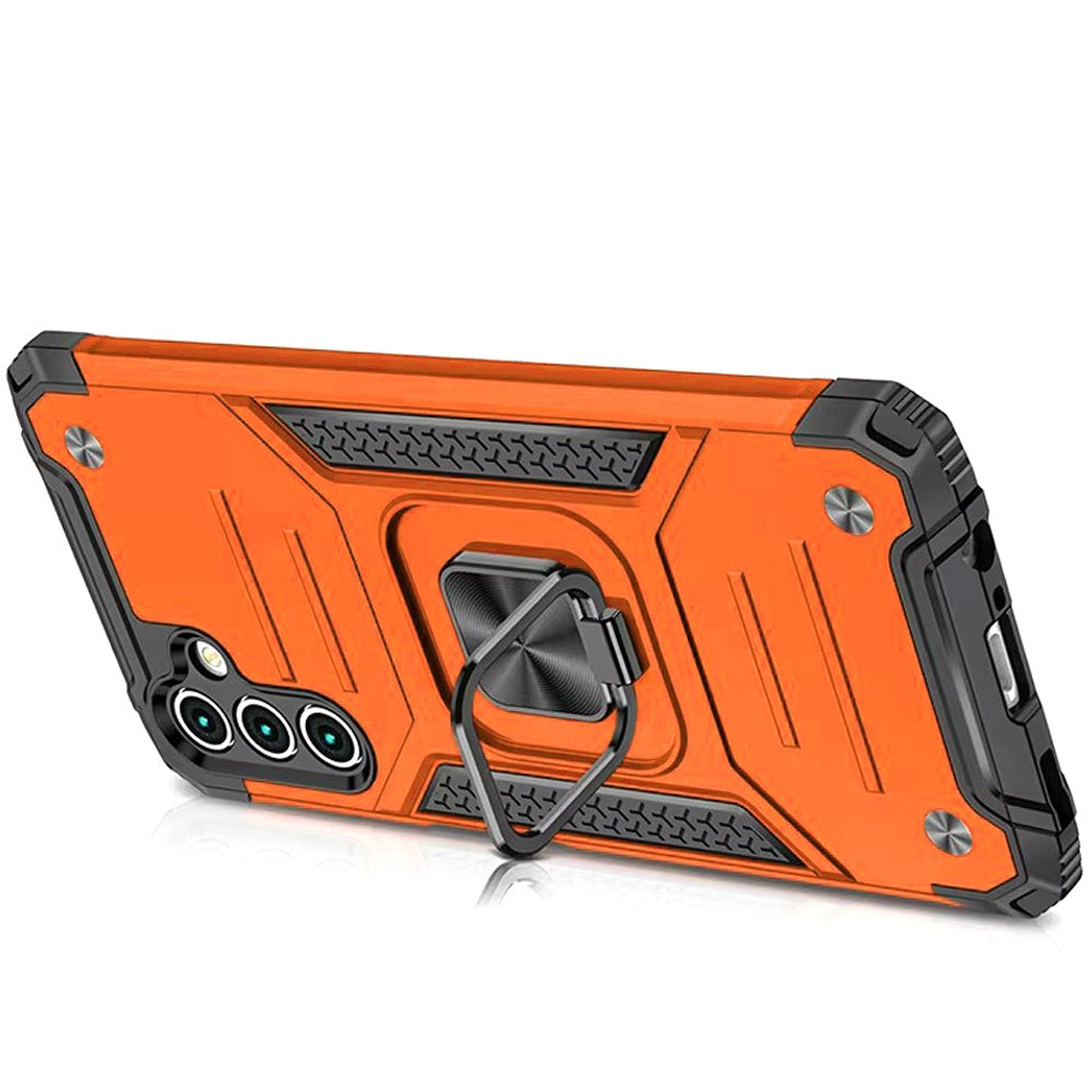 For Samsung Galaxy A17 5G Armor Hybrid Magnetic Stand with Ring Holder Kickstand Shockproof Heavy-Duty Durable Rugged TPU Dual Layer Case Cover Cosmic Orange