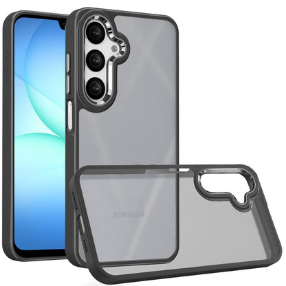 For Samsung Galaxy A17 5G Slim Fit Hybrid Transparent Thick Acrylic with Metal Buttons Frame Protective Hard PC + TPU Shockproof Case Cover Black