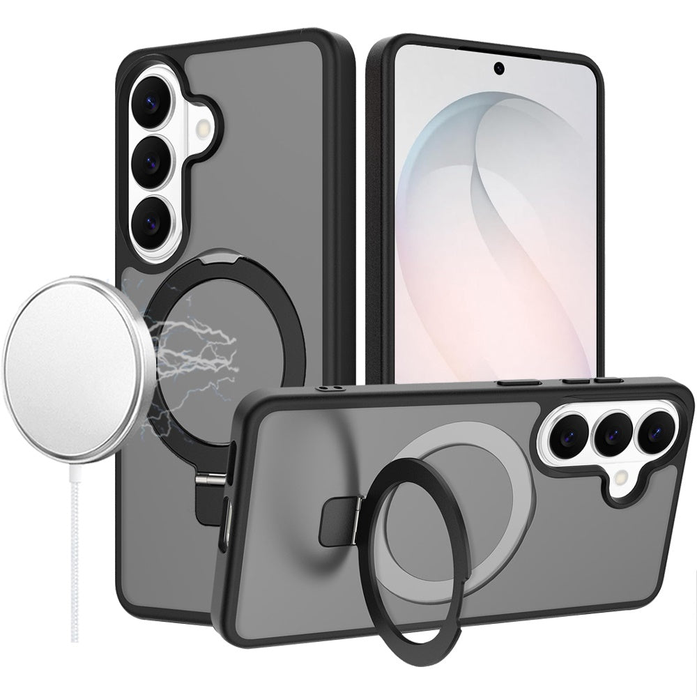 Phone Case for Samsung Galaxy S26 FE /Fan Edition Magnetic Ring Stand Full Rotation Matte Shockproof Grip Anti Slip Durable Camera Protection Hybrid Cover