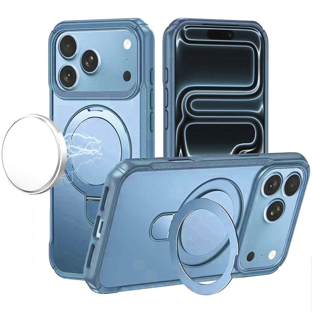 Phone Case for Apple iPhone 18 Pro/ 17 Pro Magnetic Ring Stand Matte Finish Shockproof Grip Slim Armor Heavy Duty TPU Protective Hybrid Cover Blue