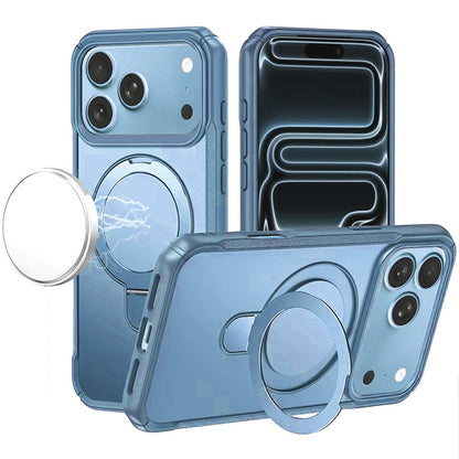 Phone Case for Apple iPhone 18 Pro/ 17 Pro Magnetic Ring Stand Matte Finish Shockproof Grip Slim Armor Heavy Duty TPU Protective Hybrid Cover Blue