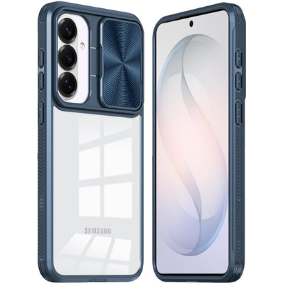 Phone Case for Samsung Galaxy S26 FE /S26 Fan Edition Clear Transparent Back with Sliding Camera Hybrid Shockproof Slim Protective Durable Colorful Frame Cover