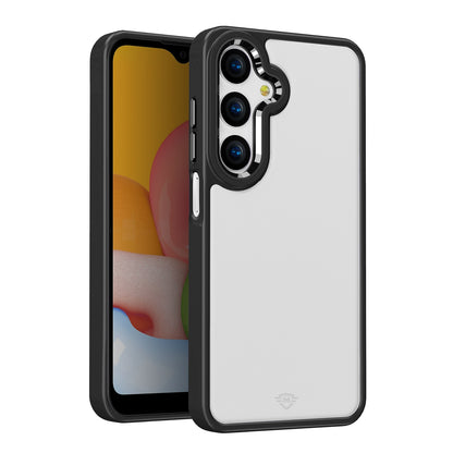 For Samsung Galaxy A36 Ultimate Heavy-Duty Shockproof Matte Acrylic Polished, Metal Buttons, Hybrid Bumper Thick Frame Case Cover Black