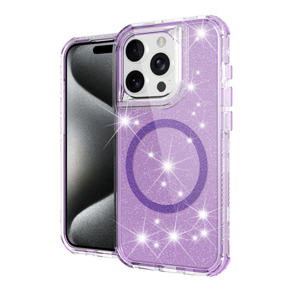 For Apple iPhone 17E /16E Magnetic Circle Compatible with Magsafe, Bling Glitter Sparkle 3-in-1 Hybrid Shockproof TPU Bumper Case Cover Purple