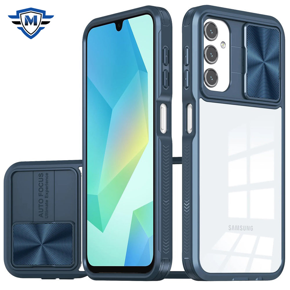 For Samsung Galaxy A16 5G Premium Hybrid Slim Case with Slide Camera Protector, Transparent Back Colorful Frame Bumper Case Cover