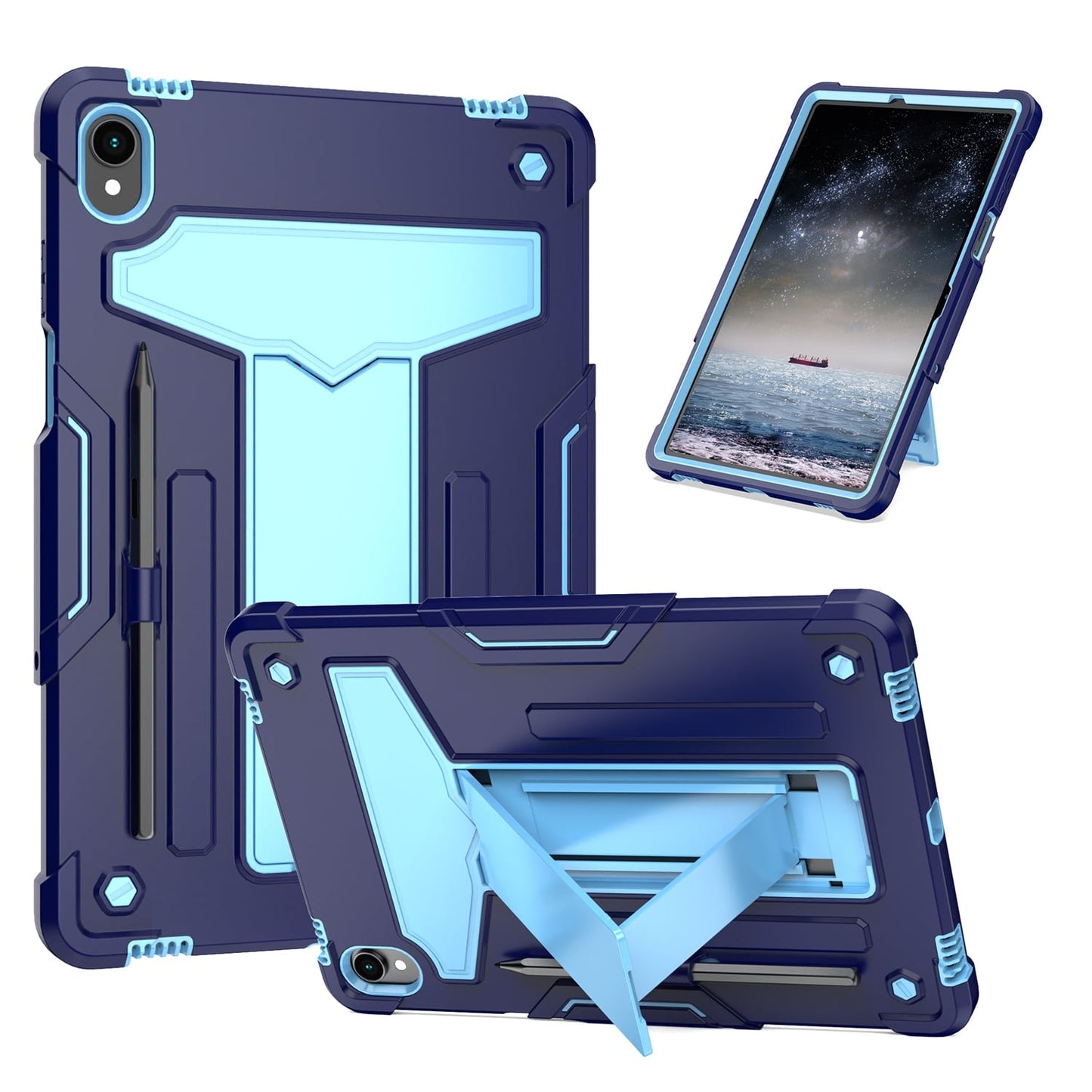 Tablet Case for Samsung Galaxy Tab S11 3in1 Tough Hybrid Vertical Kickstand Heavy Duty Shock Absorbing Drop Protection Raised Bezel Precise Cutouts Cover Blue