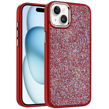For iPhone 15 (6.1") Crystal Sparkle Diamond Glass Full Mini Glitter Bling Frame TPU Hybrid Protective Case Cover
