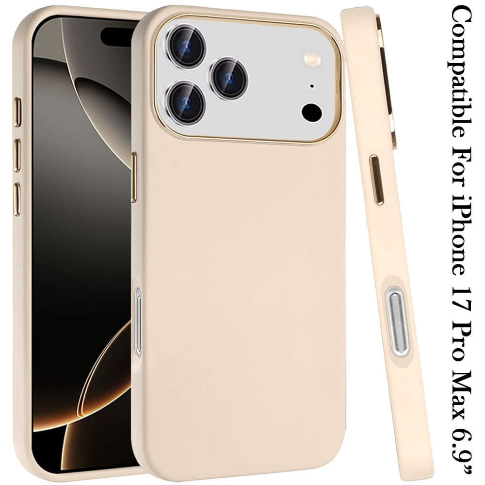 For Apple iPhone 17 Pro Max (6.9") Slim Classic Hybrid Around Rubber Gummy Gel Slick Hard PC Silicone TPU Chromed Button Case Cover White